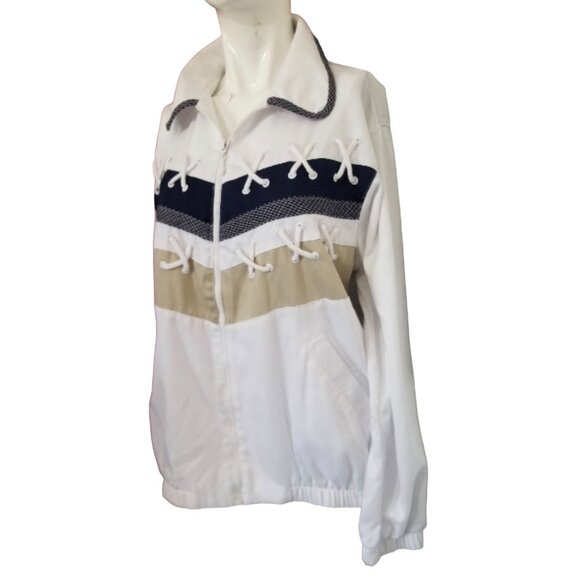 Alfred Dunner Sailing Windbreaker Jacket Sz 10 (Med) White Navy Blue with Ropes - Picture 4 of 7